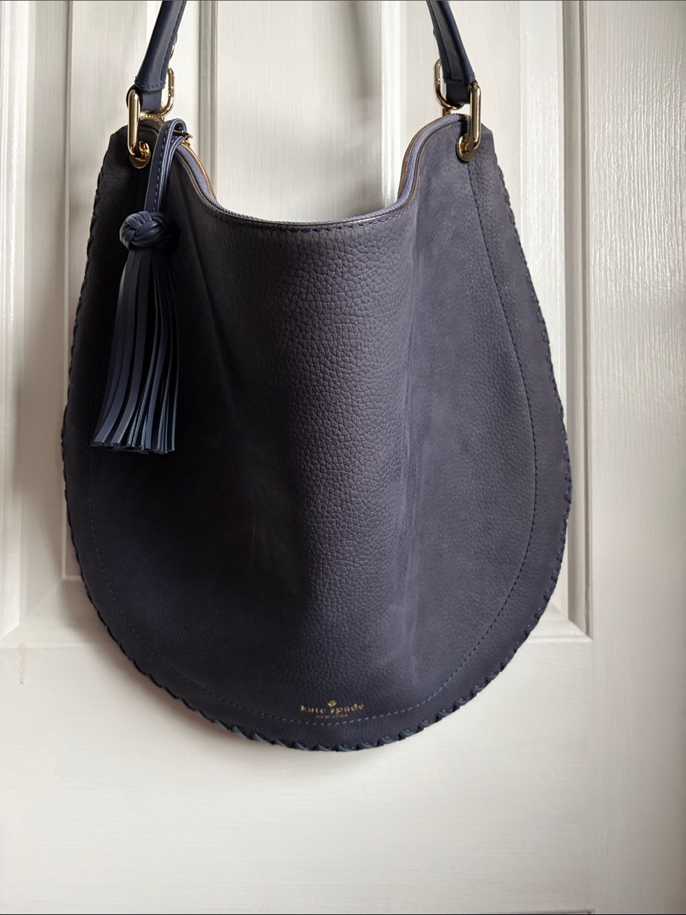 NWOT Kate Spade Dark Blue Suede Leather Somerton Street Slouchy Caryl Hobo Bag.